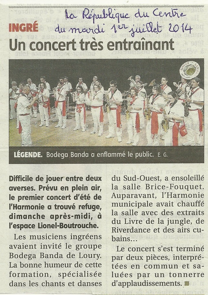 2014 06 29 Article concert HMI et Bodega Banda